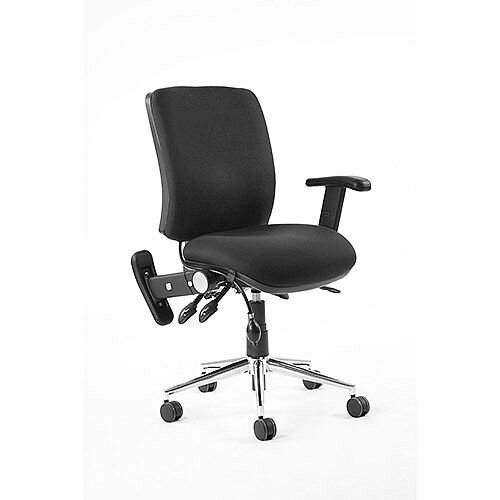 Chiro Medium Back Task Operators Chair Black With Height Adjustable And Folding Arms  24/7 Task Usage, Adjustable pump up lumbar, Height Adjustable Back Rest, 3 Lever Mechanism, Gas lift tested up to 150kg