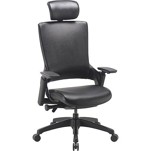 Molet Black Frame Black Leather Office Chair With Black Leather Headrest