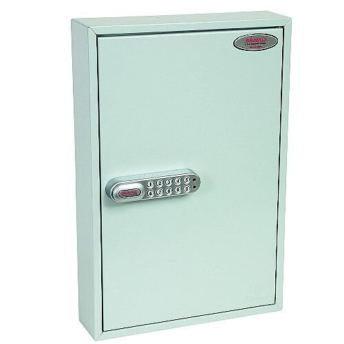 Phoenix Commercial Key Cabinet KC0601S 42 Hook with Electronic Lock & Push Shut Latch. Light Grey