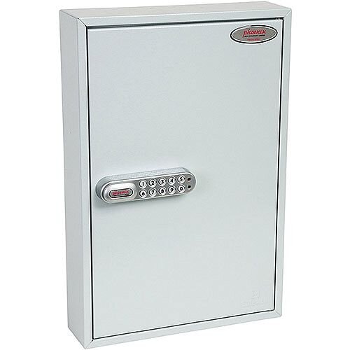 Phoenix Commercial Key Cabinet KC0602S 64 Hook with Electronic Lock & Push Shut Latch. Light Grey