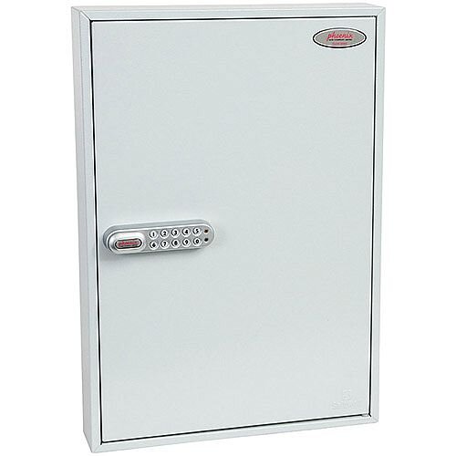 Phoenix Commercial Key Cabinet KC0603S 100 Hook with Electronic Lock & Push Shut Latch. Light Grey