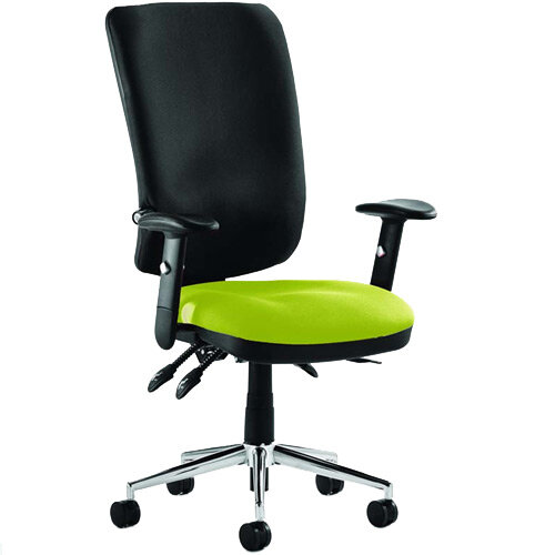 Chiro High Back Black Task Operator Chair With Bespoke Myrrh Green Colour Seat & Height Adjustable Arms 24/7 Task Usage, Adjustable pump up lumbar, Height Adjustable Back Rest, 3 Lever Mechanism, Gas lift tested up to 150kg