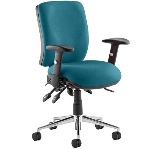 Chiro Medium Back Task Operator Chair With Height Adjustable Arms  Marianga Teal 24/7 Task Usage, Adjustable pump up lumbar, Height Adjustable Back Rest, 3 Lever Mechanism, Gas lift tested up to 150kg