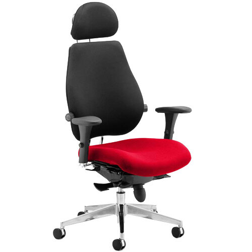 Chiro Plus Ultimate High Back Ergonomic Posture Office Chair With Headrest Black Back & Cherry Red Seat