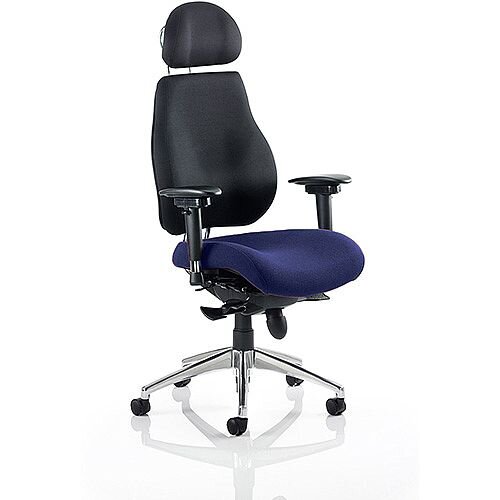 Chiro Plus Ultimate High Back Ergonomic Posture Office Chair With Headrest Black Back & Serene Blue Seat