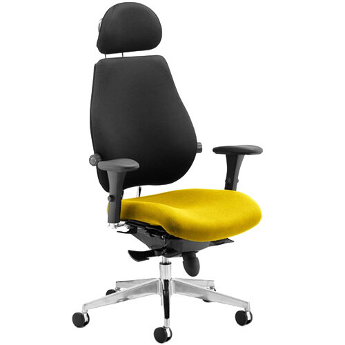 Chiro Plus Ultimate High Back Ergonomic Posture Office Chair With Headrest Black Back &Sunset Yellow Seat Chiro Plus Ultimate High Back Ergonomic Posture Office Chair With Headrest Black Back &Sunset Yellow Seat