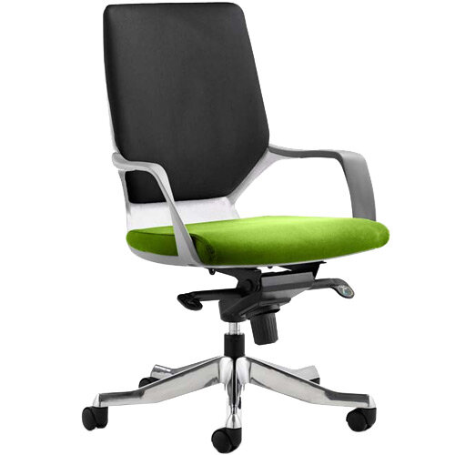 Xenon Executive Office Chair White Frame Medium Back Black & Swizzle Green Seat