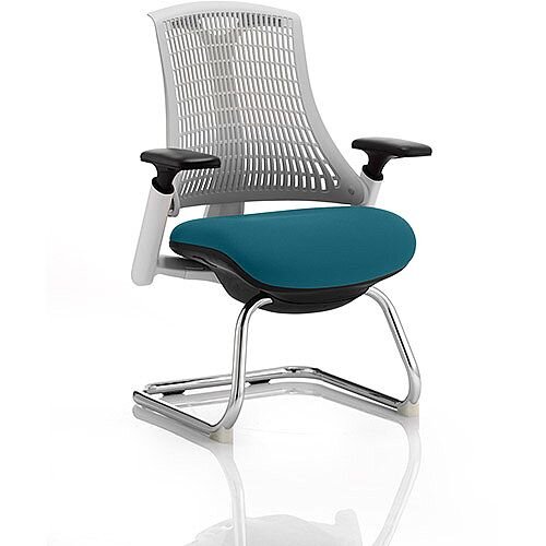 Flex Boardroom & Visitor Chair White Cantilever Frame White Back Kingfisher Green Seat