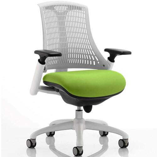 Flex Task Operator Office Chair White Frame White Back Swizzle Green Seat