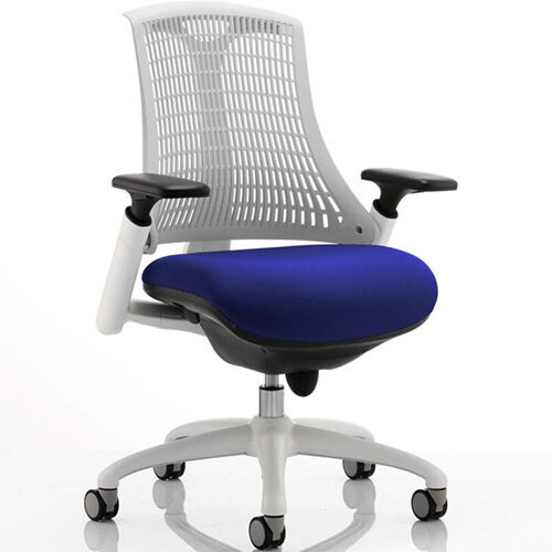 Flex Task Operator Office Chair White Frame White Back Serene Blue Seat