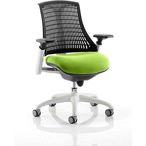 Flex Task Operator Office Chair White Frame Black Back Swizzle Green Seat