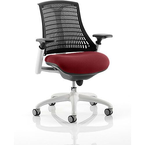 Flex Task Operator Office Chair White Frame Black Back Chilli Red Seat