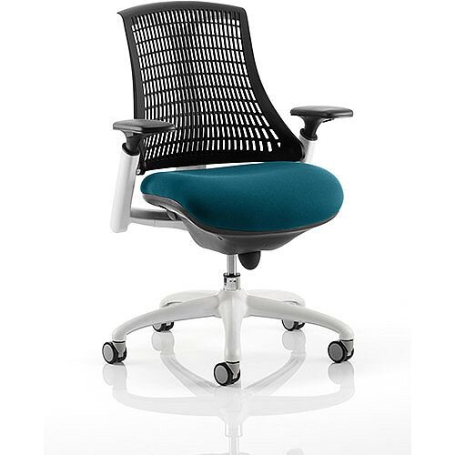 Flex Task Operator Office Chair White Frame Black Back Kingfisher Green Seat