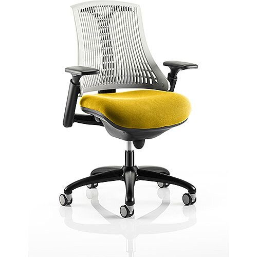 Flex Task Operator Office Chair Black Frame White Back Sunset Yellow Seat