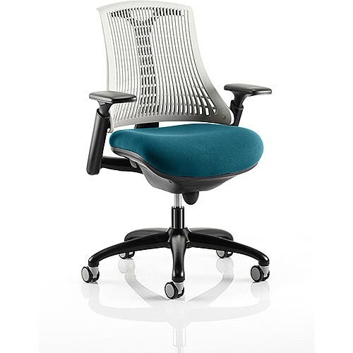 Flex Task Operator Office Chair Black Frame White Back Kingfisher Green Seat