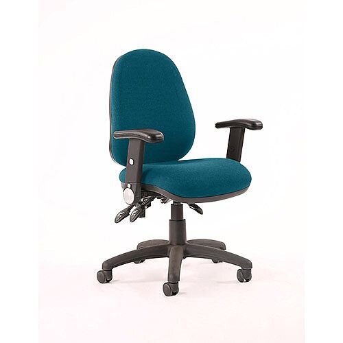 Luna II Lever Task Operator Office Chair With Height Adjustable & Folding Arms In Kingfisher Green