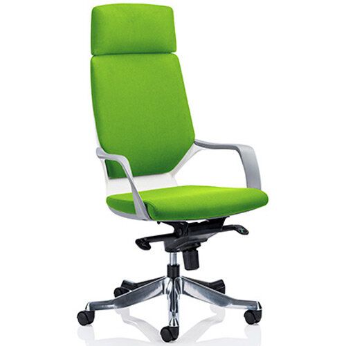 Xenon White Frame High Back Executive Office Chair With Headrest Swizzle Green