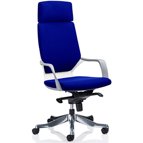 Xenon White Frame High Back Executive Office Chair With Headrest Serene Blue