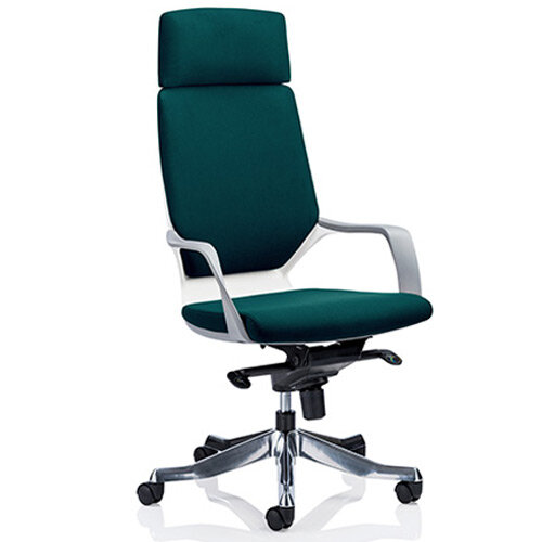 Xenon White Frame High Back Executive Office Chair With Headrest Kingfisher Green