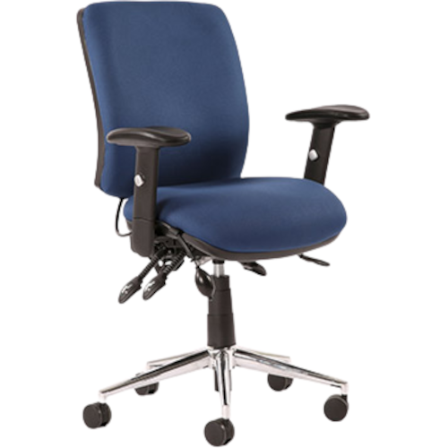 Chiro 24 Hour Task Operator Chair - Medium Back -Height Adjustable Arms - Blue - Adjustable Pump Up Lumbar, Height Adjustable Back Rest - Weight Tolerance 150kg