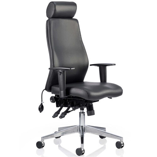 Onyx Ergo Posture Office Chair Black Bonded Leather With Headrest With Arms - Weight Tolerance: 135kg