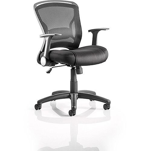 Zeus Task Operator Office Chair Black Fabric Black Mesh Back With Fold Up Arms 