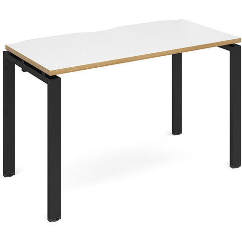 Adapt II single desk 1200mm x 600mm - black frame, white top with oak edging