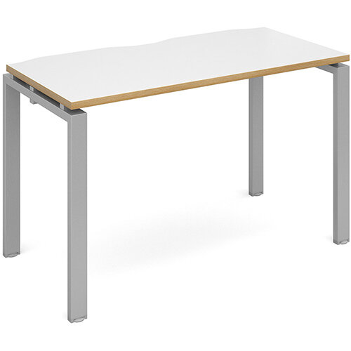 Adapt II single desk 1200mm x 600mm - silver frame, white top with oak edging Adapt II single desk 1200mm x 600mm - silver frame, white top with oak edging