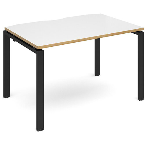 Adapt II single desk 1200mm x 800mm - black frame, white top with oak edging