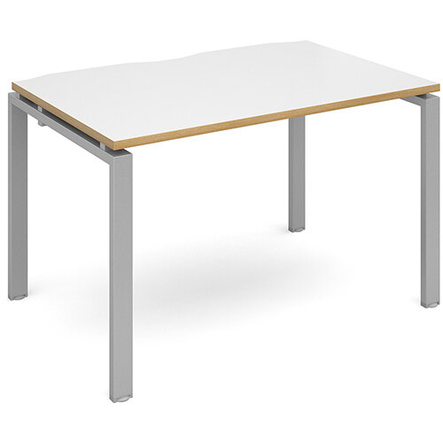 Adapt II single desk 1200mm x 800mm - silver frame, white top with oak edging Adapt II single desk 1200mm x 800mm - silver frame, white top with oak edging