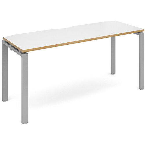 Adapt II single desk 1600mm x 600mm - silver frame, white top with oak edging Adapt II single desk 1600mm x 600mm - silver frame, white top with oak edging