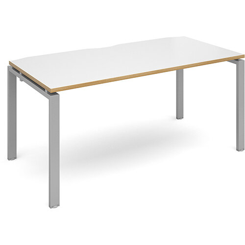 Adapt II single desk 1600mm x 800mm - silver frame, white top with oak edging