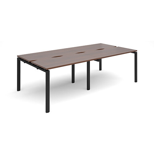 Adapt II double back to back desks 2400mm x 1200mm - black frame, walnut top