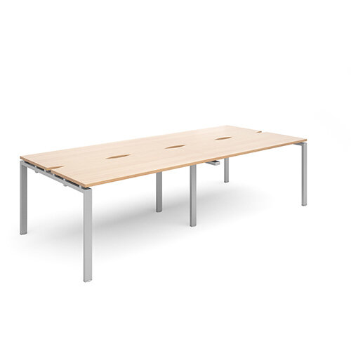 Adapt II double back to back desks 2800mm x 1200mm - silver frame, beech top