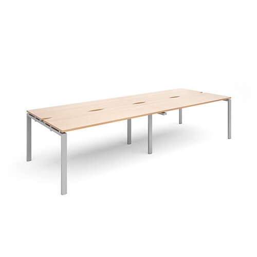 Adapt II double back to back desks 3200mm x 1200mm - silver frame, beech top Adapt II double back to back desks 3200mm x 1200mm - silver frame, beech top