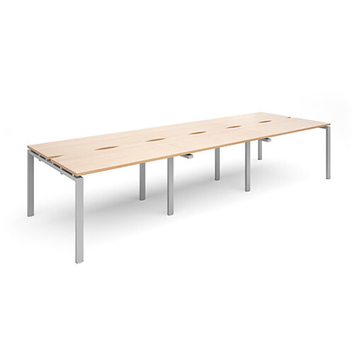 Adapt II triple back to back desks 3600mm x 1200mm - silver frame, beech top Adapt II triple back to back desks 3600mm x 1200mm - silver frame, beech top