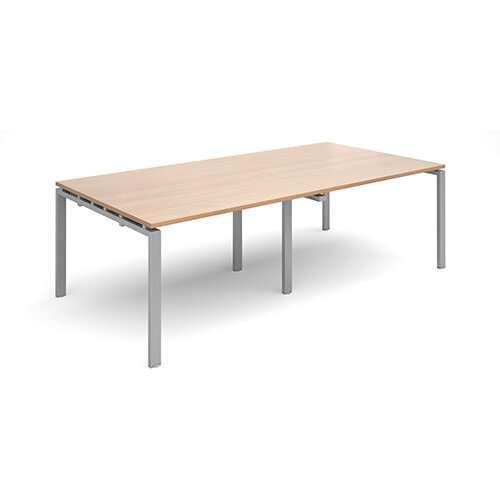 Adapt II rectangular boardroom table 2400mm x 1200mm - silver frame, beech top