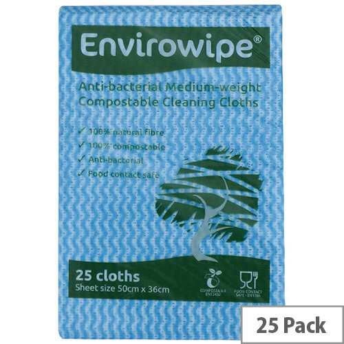 Envirowipe Antibacterial Blue Colour Coded Cleaning Cloths 25 Pack EWF150