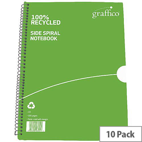 Graffico Recycled Spiral Bound A5 Notebook Feint Ruled 100 Pages 5000335