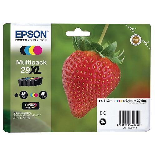 Epson 29XL 4 Colour High Capacity Ink Cartridges Strawberry Series Value Pack C13T29964010 / T2996 C13T29964012