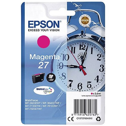 Epson Alarm Clock 27 Magenta Inkjet Cartridge (Pack of 1) C13T27034010 C13T27034012 Epson Alarm Clock 27 Magenta Inkjet Cartridge (Pack of 1) C13T27034010 C13T27034012