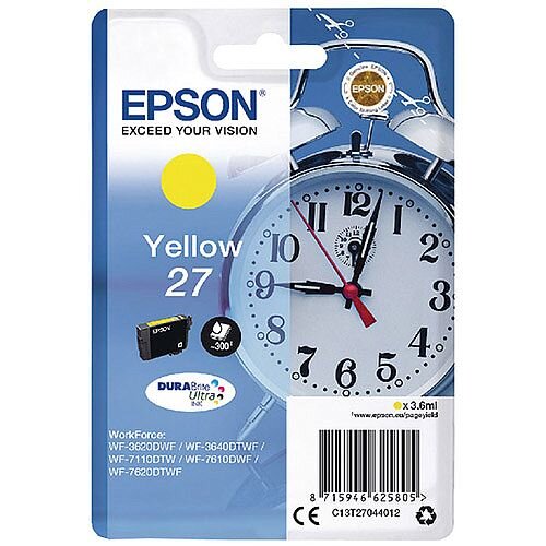 Epson Alarm Clock 27 Yellow Inkjet Cartridge (Pack of 1) C13T27044010 C13T27044012