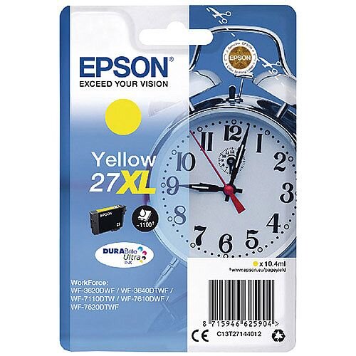 Epson Alarm Clock 27XL Yellow High Yield Inkjet Cartridge (Pack of 1) C13T27144010 C13T27144012