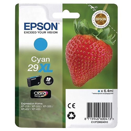 Epson 29XL Cyan High Capacity Ink Cartridge Strawberry Series C13T29924010 / T2992 C13T29924012 Epson 29XL Cyan High Capacity Ink Cartridge Strawberry Series C13T29924010 / T2992 C13T29924012