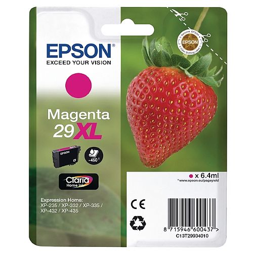 Epson 29XL Magenta High Capacity Inkjet Cartridge Strawberry Series C13T29934010 / T2993 C13T29934012 Epson 29XL Magenta High Capacity Inkjet Cartridge Strawberry Series C13T29934010 / T2993 C13T29934012