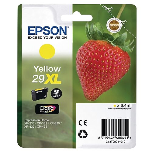 Epson 29XL Yellow High Capacity Inkjet Cartridge Strawberry Series C13T29944010 / T2994 C13T29944012 Epson 29XL Yellow High Capacity Inkjet Cartridge Strawberry Series C13T29944010 / T2994 C13T29944012