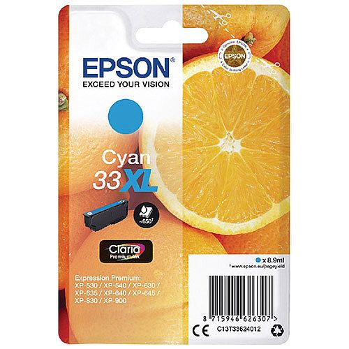 Epson 33XL Cyan High Yield Inkjet Cartridge C13T33624010 / T3362 C13T33624012 Epson 33XL Cyan High Yield Inkjet Cartridge C13T33624010 / T3362 C13T33624012