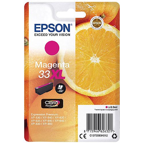 Epson 33XL Magenta High Yield Inkjet Cartridge C13T33634010 / T3363 C13T33634012 Epson 33XL Magenta High Yield Inkjet Cartridge C13T33634010 / T3363 C13T33634012