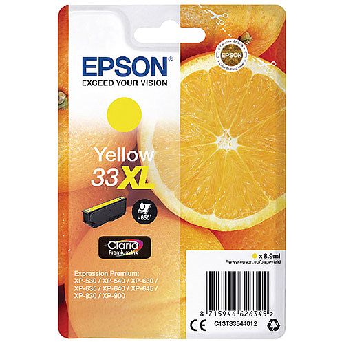 Epson 33XL Yellow High Yield Inkjet Cartridge C13T33644010 / T3364 C13T33644012 Epson 33XL Yellow High Yield Inkjet Cartridge C13T33644010 / T3364 C13T33644012