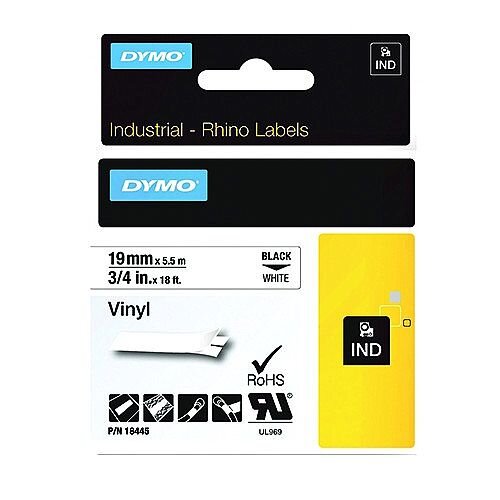 Dymo RhinoPRO 18445 Industrial Tape 1500WT Coloured Vinyl 19mm White S0718620